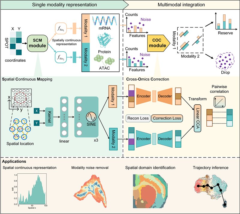 SpatialCOC: an integrative framework for spatial continuous mapping and cross-omics correction in spatial multi-omics data